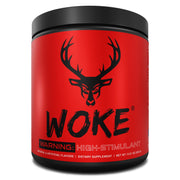 Bucked Up Woke Blood Raz pre-workout tub boosts energy and focus for training.