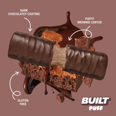 Built Bar Brownie Batter Puff break-open shot highlights satisfying snack.