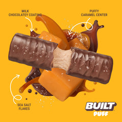 Unwrapped Built Bar Puff Salted Caramel reveals chewy texture.