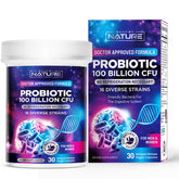 Built By Nature probiotic bottle showing 100 Billion CFU, supports daily digestive balance