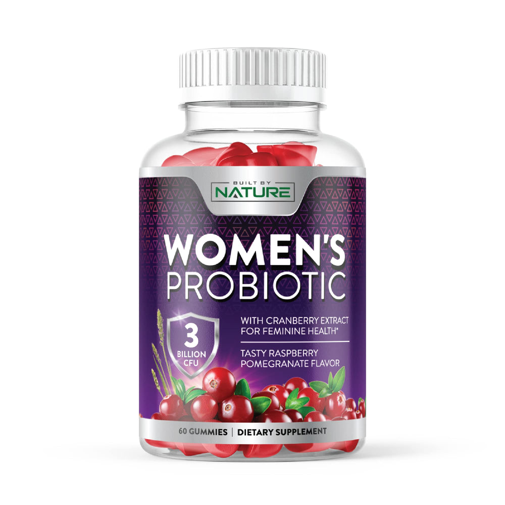 Built by Nature Probiotics for Women bottle with gummies supports daily digestive balance.