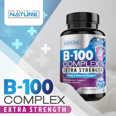 Built By Nature Super B Complex capsules close-up highlighting vitamin-rich formula.