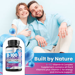 Built By Nature Super B Complex label close-up shows vegan, non-GMO ingredients.
