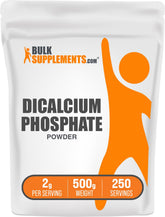 BulkSupplements Dicalcium Phosphate Powder bottle for stable formulation and easy storage.