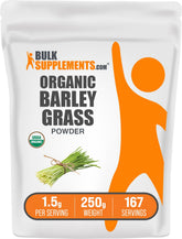 BulkSupplements Organic Barley Grass Powder bottle for daily vegan green nutrition.