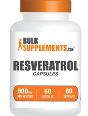 BulkSupplements Resveratrol 500mg capsules bottle for daily antioxidant support.