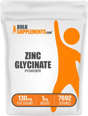 BulkSupplements Zinc Glycinate powder container for daily wellness support.