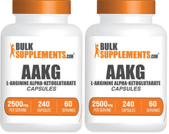 BulkSupplements AAKG Capsules bottle front, signaling a reliable nitric oxide support for workouts.