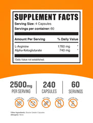 Close-up of capsules, showing 2500 mg per serving for strength and endurance goals.
