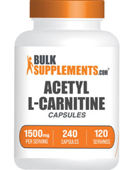 BulkSupplements Acetyl L-Carnitine bottle with 240 capsules for daily energy.