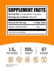 BulkSupplements Acetyl L-Carnitine powder with scoop for precise 1.5 g servings.