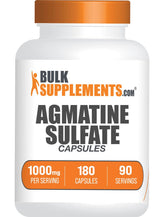 BulkSupplements Agmatine Sulfate Capsules bottle with 1000mg serving label for workouts