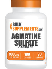 BulkSupplements Agmatine Sulfate Capsules bottle with 1000mg serving label for workouts