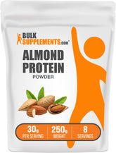 BulkSupplements almond protein powder container showcases vegan protein for smoothies