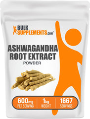 BulkSupplements Ashwagandha Root Extract Powder in a labeled jar, ideal for daily wellness rituals