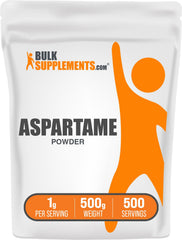 BulkSupplements Aspartame powder bottle for baking and beverages, a gluten-free sugar substitute.