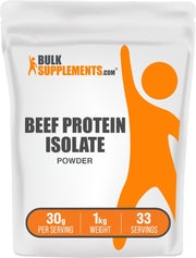 BulkSupplements Beef Protein Isolate powder bottle offers lactose-free protein on the go.