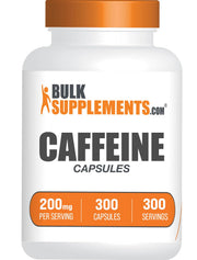 BulkSupplements caffeine capsules 200mg bottle for an energy boost during busy days.