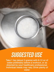 Close-up of the label on the powder bottle highlighting gluten-free, unflavored formula.