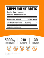 BulkSupplements Creatine Monohydrate Capsules serving 7 capsules for easy dose tracking.
