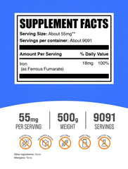 BulkSupplements Ferrous Fumarate powder pour highlights easy mixing into beverages.