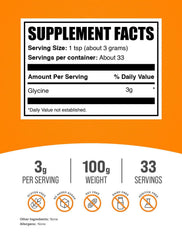 BulkSupplements Glycine powder, measuring spoon scene, easy dosing for flexible daily use.