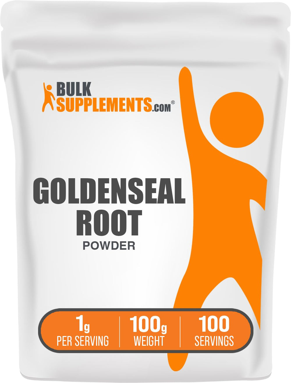 BulkSupplements Goldenseal powder jar showing vegan, gluten-free herbal supplement for daily wellness.