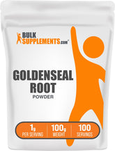 BulkSupplements Goldenseal powder jar showing vegan, gluten-free herbal supplement for daily wellness.