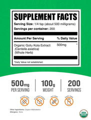 BulkSupplements Gotu Kola powder with scoop showing convenient daily serving option.