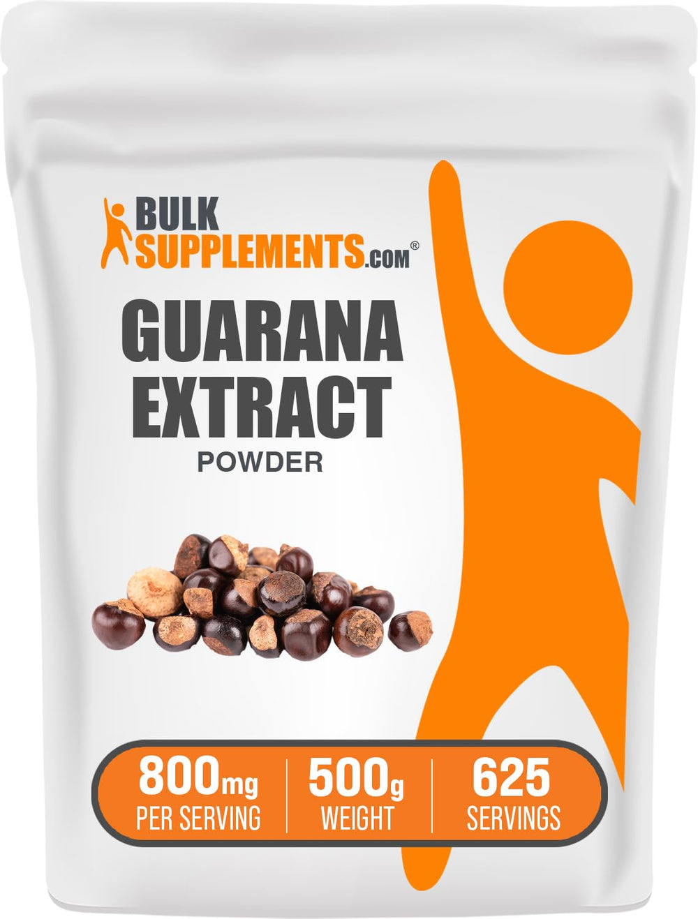 BulkSupplements Guarana Extract Powder bottle highlighting gluten-free caffeine source.