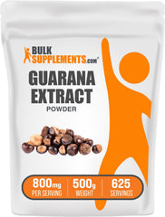 BulkSupplements Guarana Extract Powder bottle highlighting gluten-free caffeine source.