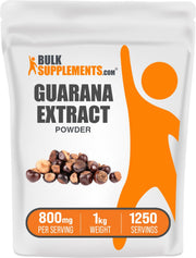 BulkSupplements Guarana Extract powder packaging with clear label for quality caffeine source