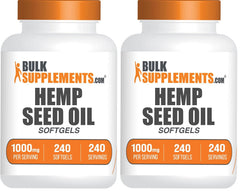 BulkSupplements Hemp Seed Oil Softgels bottle closeup showing quality and nutrients