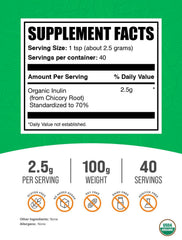 BulkSupplements Inulin powder scoop with pour demonstrates easy daily fiber addition.