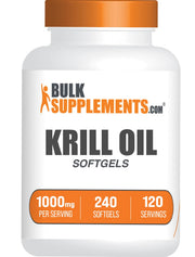BulkSupplements Krill Oil 1000mg softgels bottle ready for daily omega-3 support.