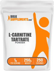BulkSupplements L-Carnitine Tartrate powder in bottle for workouts and daily energy