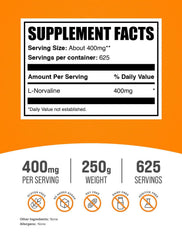BulkSupplements L-Norvaline powder label highlighting third-party testing and quality