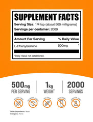 Pour image of BulkSupplements L-Phenylalanine powder showing portion control