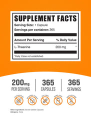 BulkSupplements L-Theanine capsules serving closeup showing precise 200mg dosage.