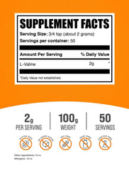 BulkSupplements L-Valine powder with scoop beside bottle, easy to blend