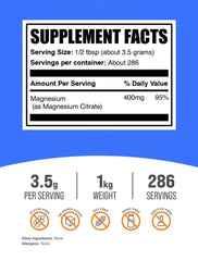 BulkSupplements Magnesium Citrate Powder scoop highlights convenient measuring for precise servings