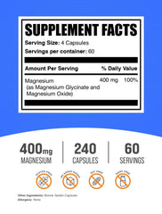 Close-up of magnesium glycinate capsules highlighting easy-to-swallow form.