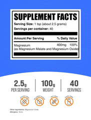 BulkSupplements Magnesium Malate Powder gluten-free formula suitable for versatile use.
