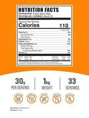 Maltodextrin powder serving scoop highlights 30 g dose for active fueling