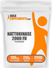 BulkSupplements nattokinase 2000 FU powder bottle for easy daily supplementation.
