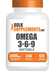 BulkSupplements Omega 3-6-9 softgels bottle shown for daily wellness support.