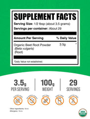 BulkSupplements Organic Beet Root Powder ingredients close-up highlighting natural pigments and nutrients for a smoothie.