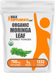 BulkSupplements Organic Moringa Extract Powder bottle for easy daily use