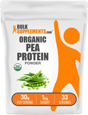 BulkSupplements Organic Pea Protein powder bottle front for vegan, gluten-free protein