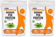 BulkSupplements Organic Pea Protein Powder packaging shows a gluten-free plant protein option